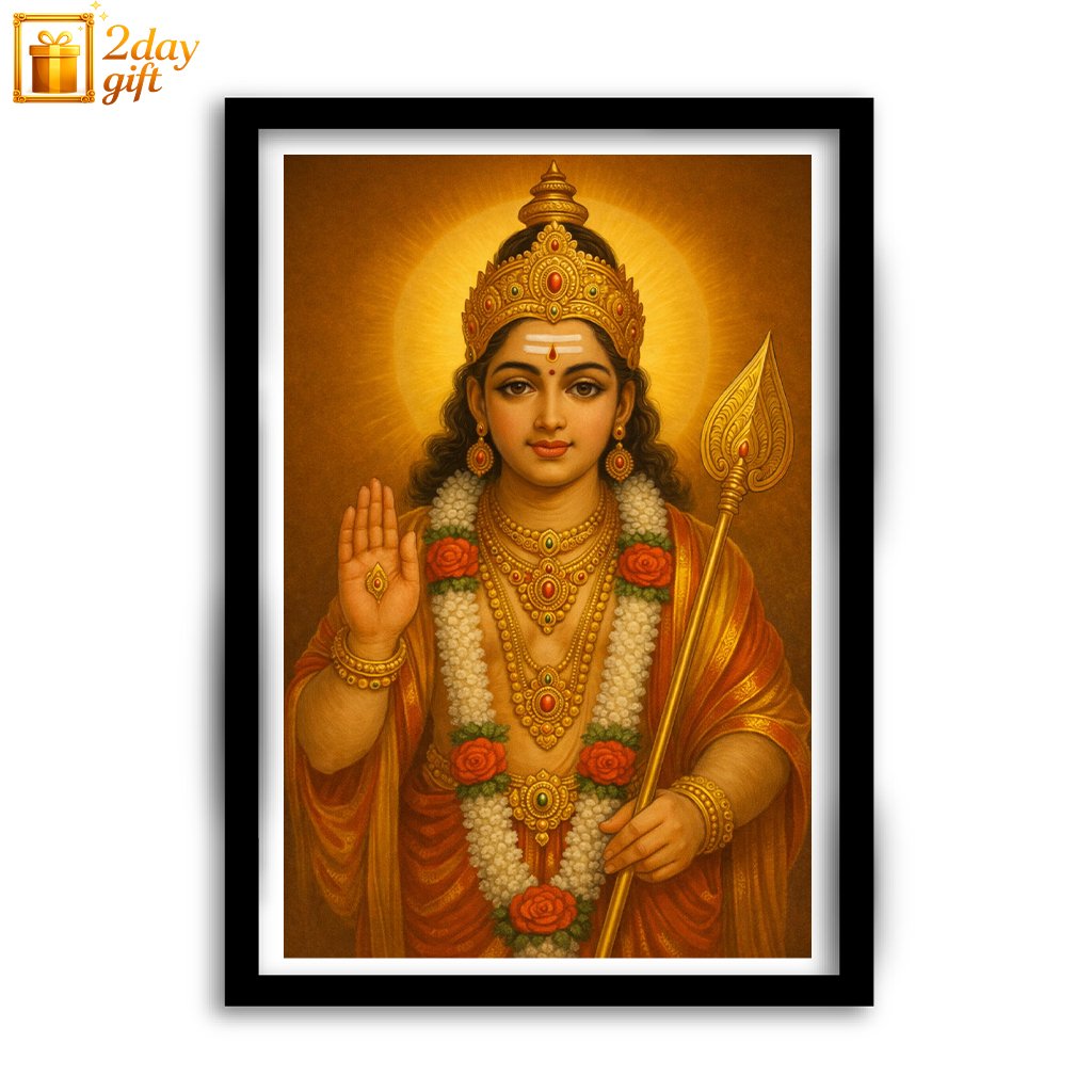 Tamil God Murugan Oil Painting – A4 Size Premium Framed Religious Wall Art