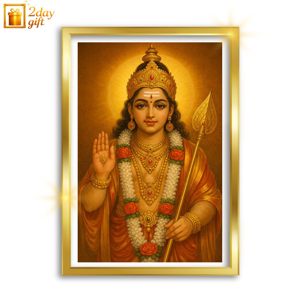 Tamil God Murugan Oil Painting – A4 Size Premium Framed Religious Wall Art