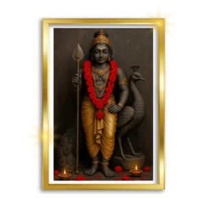 Classic Murugan God Oil Painting – Tamil Religious Wall Painting with Frame