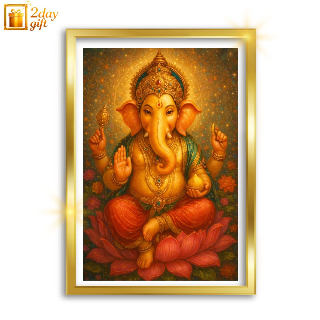 Premium Lord Ganesha A4 Framed Picture for House Warming