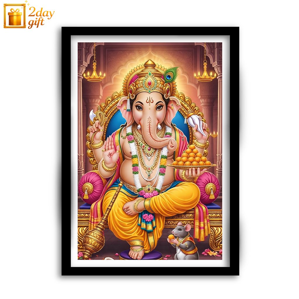Lord Ganesha Devotional A4 Wall Photo Frame for Pooja Room