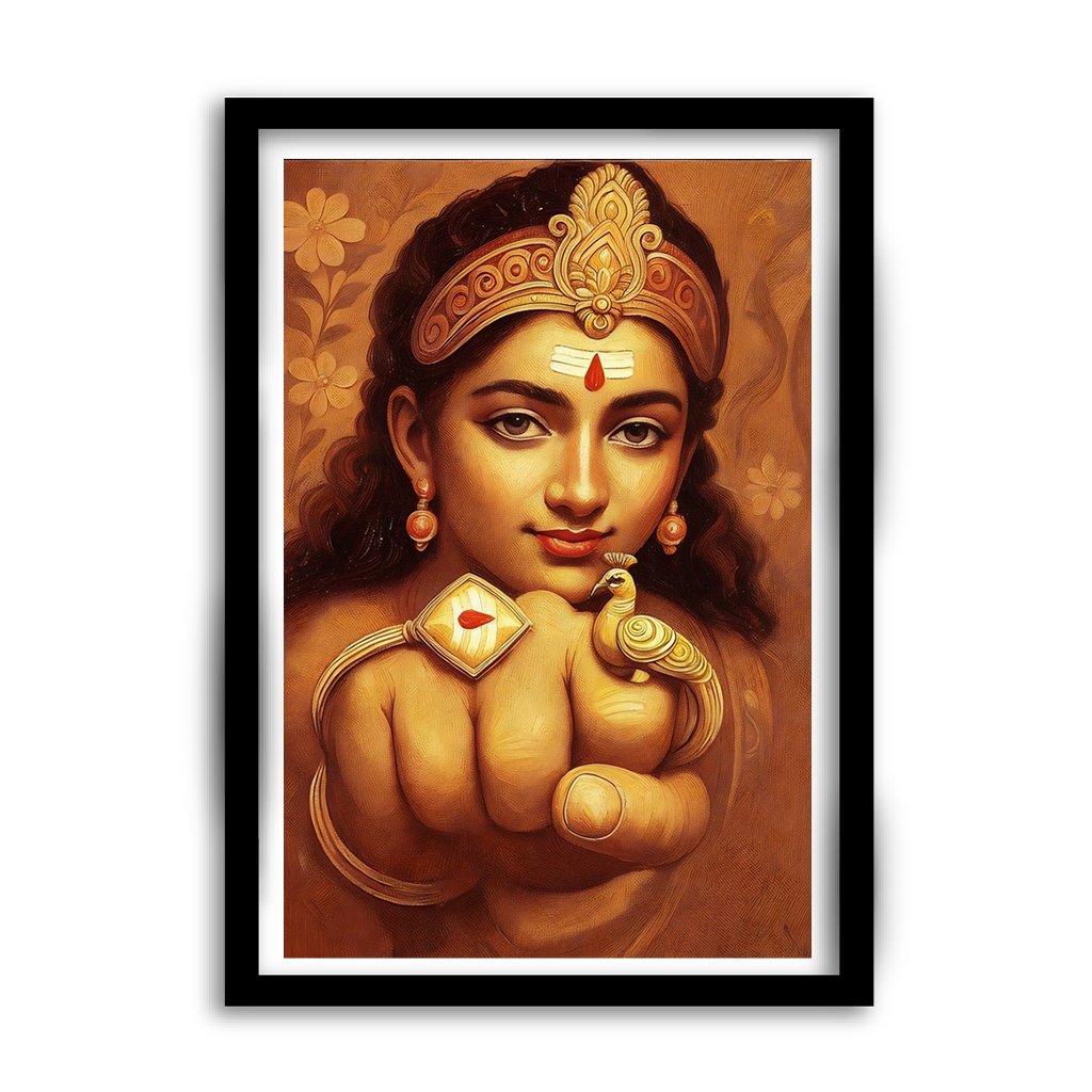 Divine Murugan God Oil Painting with Frame – A4 Size Religious Painting