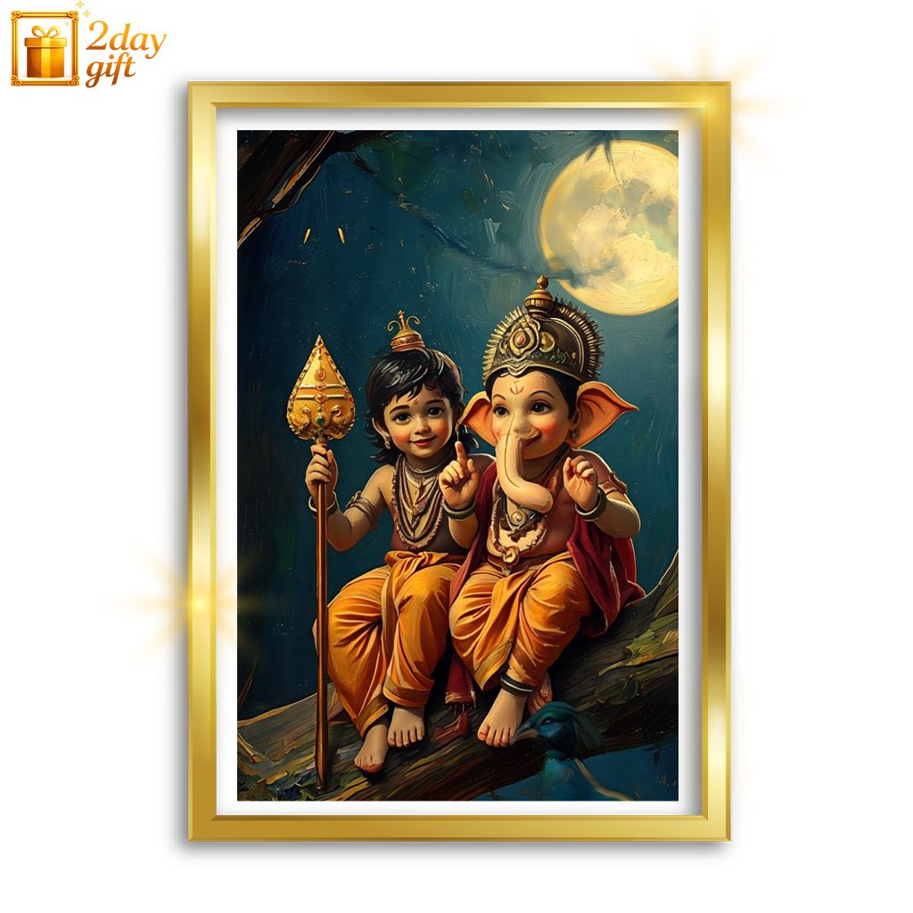 Traditional Tamil Murugan Oil Painting – Framed Hindu Wall Art A4