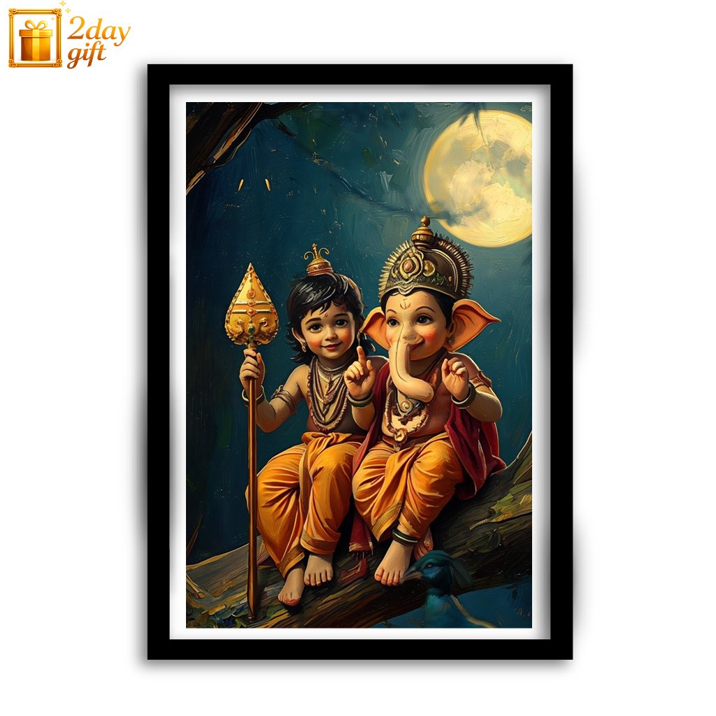 Traditional Tamil Murugan Oil Painting – Framed Hindu Wall Art A4