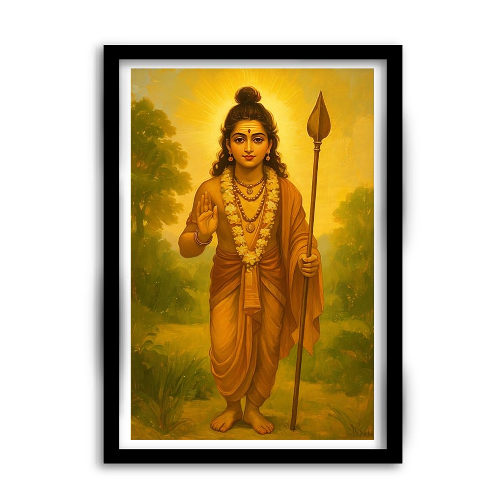 A4 Size Murugan God Oil Painting – Premium Framed Religious Wall Art