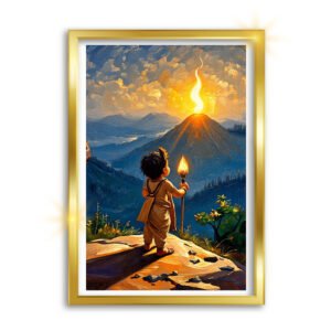 Lord Murugan Oil Painting with Premium Wooden Frame – A4 Religious Art