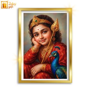 Tamil Murugan God Framed Oil Painting – Religious Wall Art A4 Size