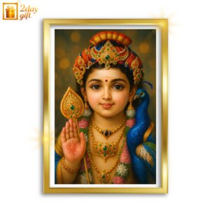 Hindu God Murugan Oil Painting – A4 Size Spiritual Wall Painting with Frame