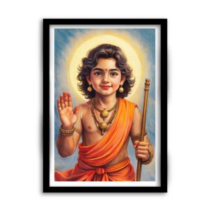 Premium Framed Murugan God Oil Painting – Tamil Religious Wall Art A4