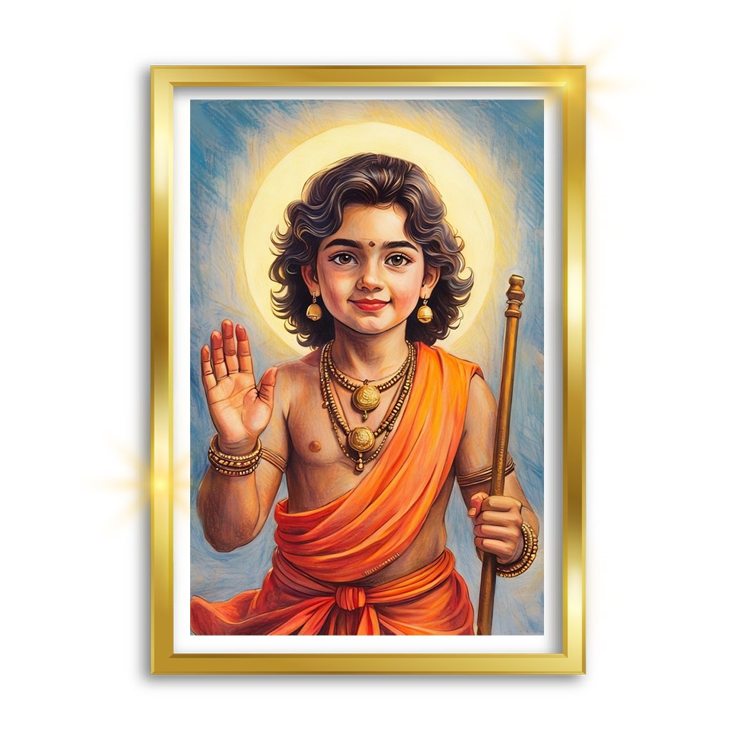 Premium Framed Murugan God Oil Painting – Tamil Religious Wall Art A4