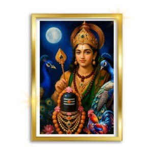 Murugan Swamy Oil Painting with Frame – A4 Size Hindu Wall Décor