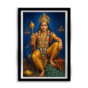 Lord Murugan Oil Painting A4 Size – Framed Tamil Religious Wall Painting
