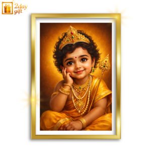 Tamil God Murugan Oil Painting with Premium Frame – A4 Size Religious Wall Art