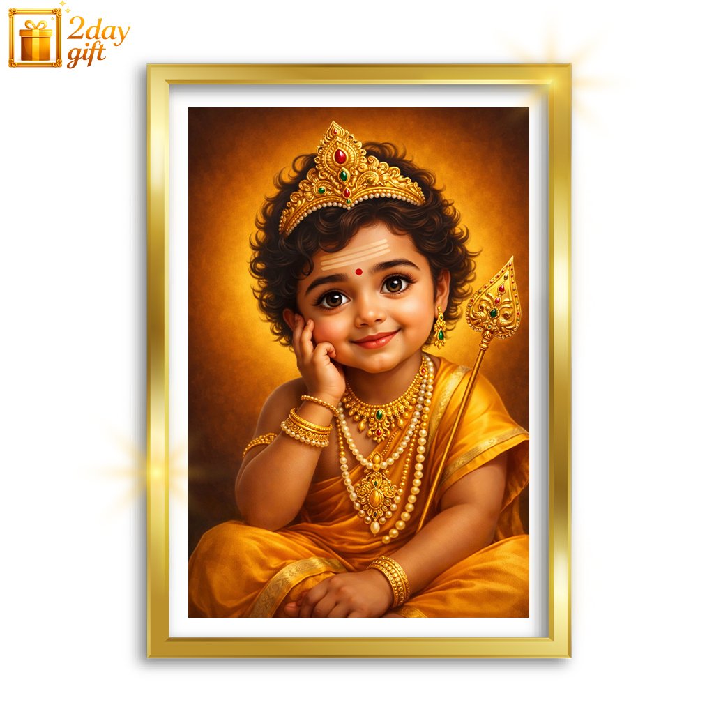 Tamil God Murugan Oil Painting with Premium Frame – A4 Size Religious Wall Art